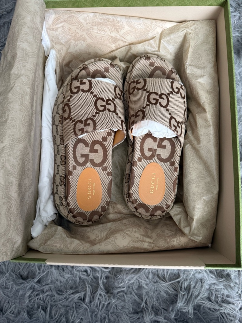 Gucci GG Maxi logo-jacquard coated-canvas platform Sandal Slide